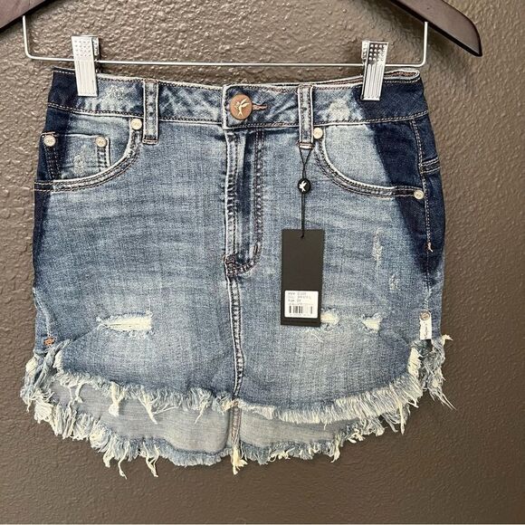 One Teaspoon 2020 Mini High Waist Denim Skirt in Superstar Blue size 23 - Picture 3 of 14